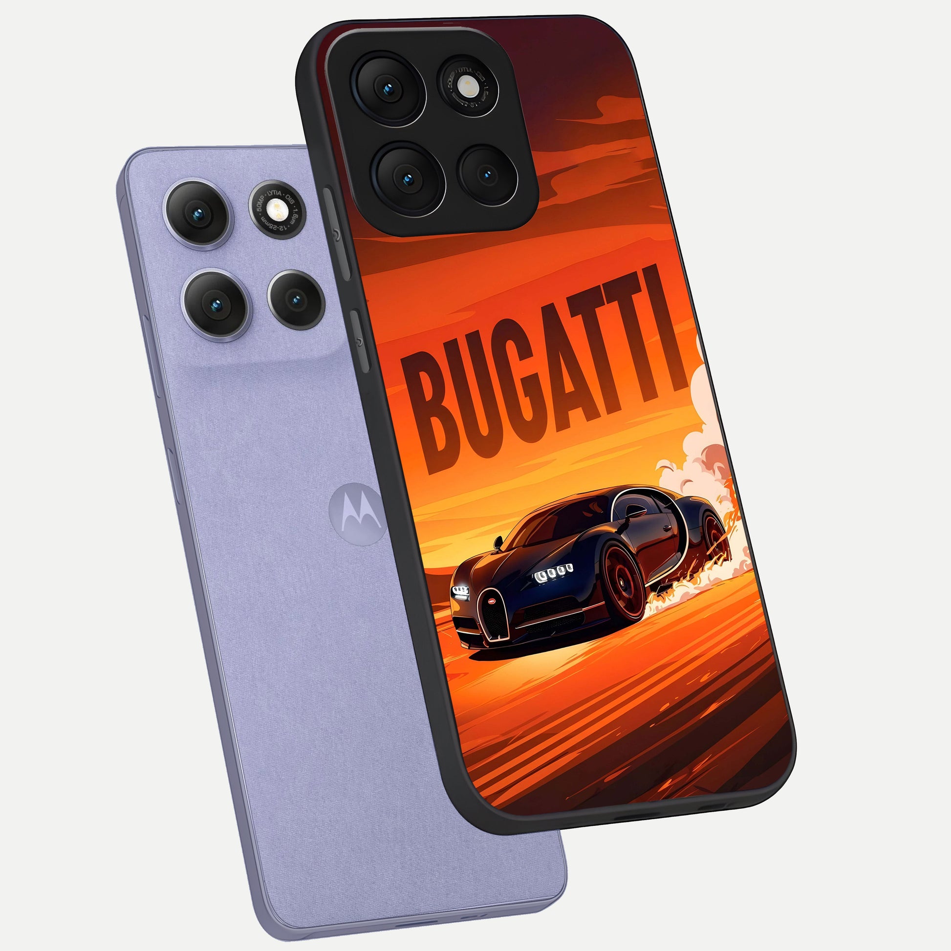  Inferno Bugatti Storm phone case For Moto G86 Power showing premium glass back cover with detailed artwork