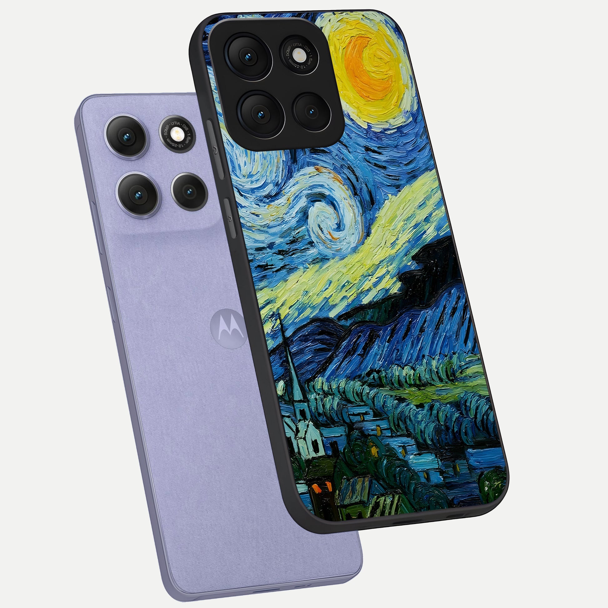  Inspired Van Gogh Art phone case For Moto G86 Power showing premium glass back cover with detailed artwork