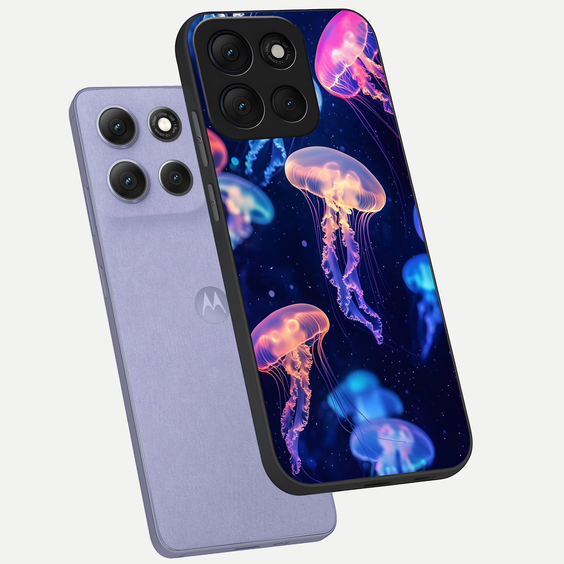  Jellyfish Pattern phone case For Moto G86 Power showing premium glass back cover with detailed artwork