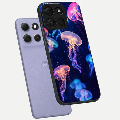  Jellyfish Pattern phone case For Moto G86 Power showing premium glass back cover with detailed artwork