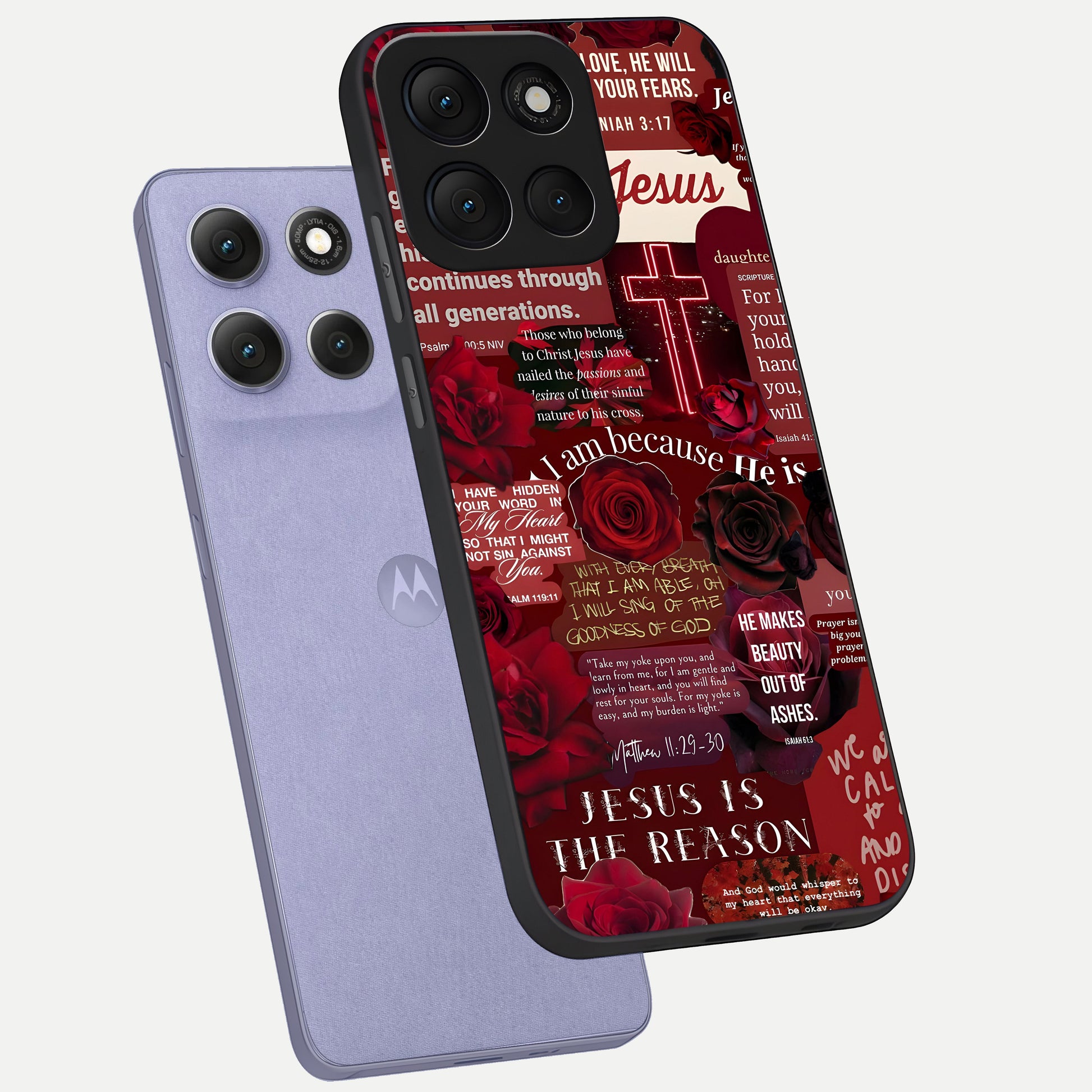  Jesus Love Heals phone case For Moto G86 Power showing premium glass back cover with detailed artwork