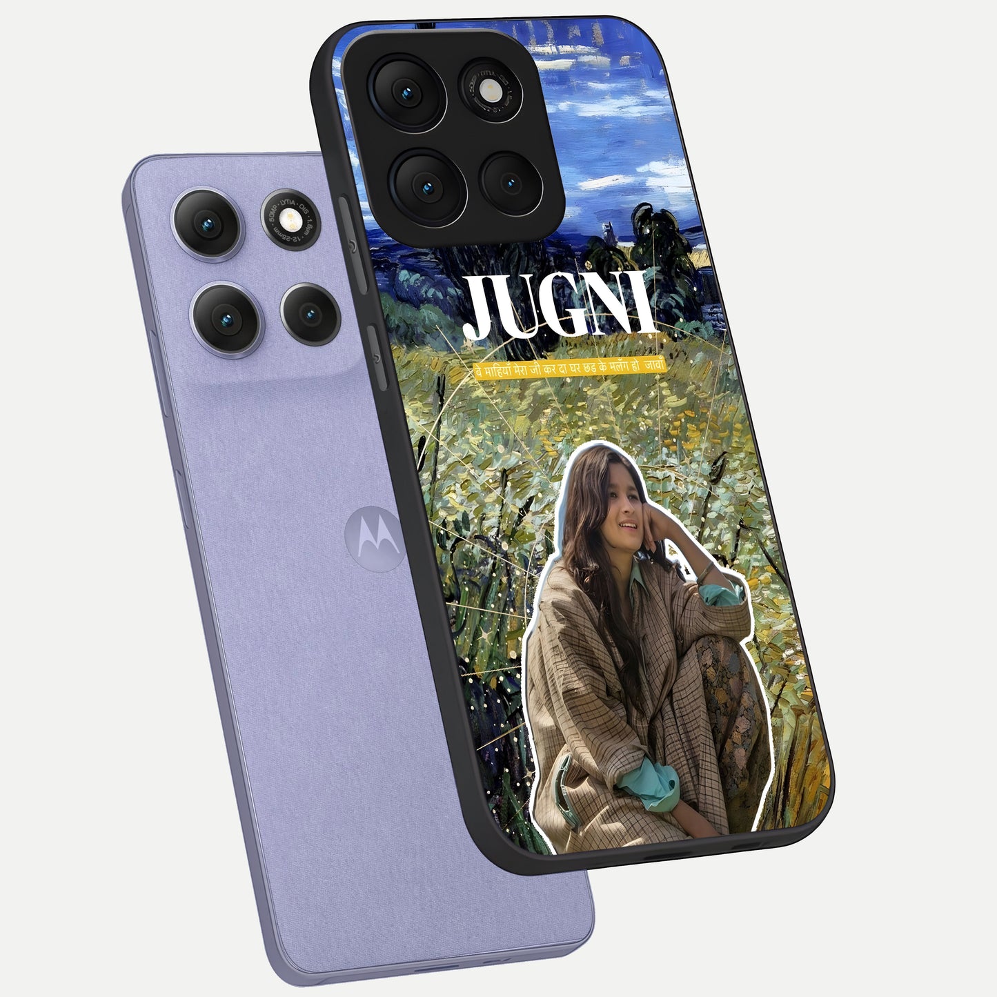  Jugni Soul Vibes phone case For Moto G86 Power showing premium glass back cover with detailed artwork