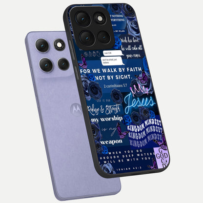  Kingdom Faith Glow phone case For Moto G86 Power showing premium glass back cover with detailed artwork