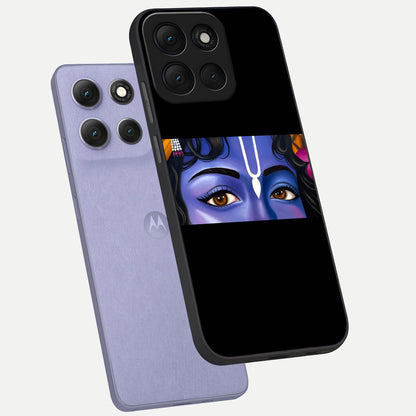  Krishna Eye phone case For Moto G86 Power showing premium glass back cover with detailed artwork