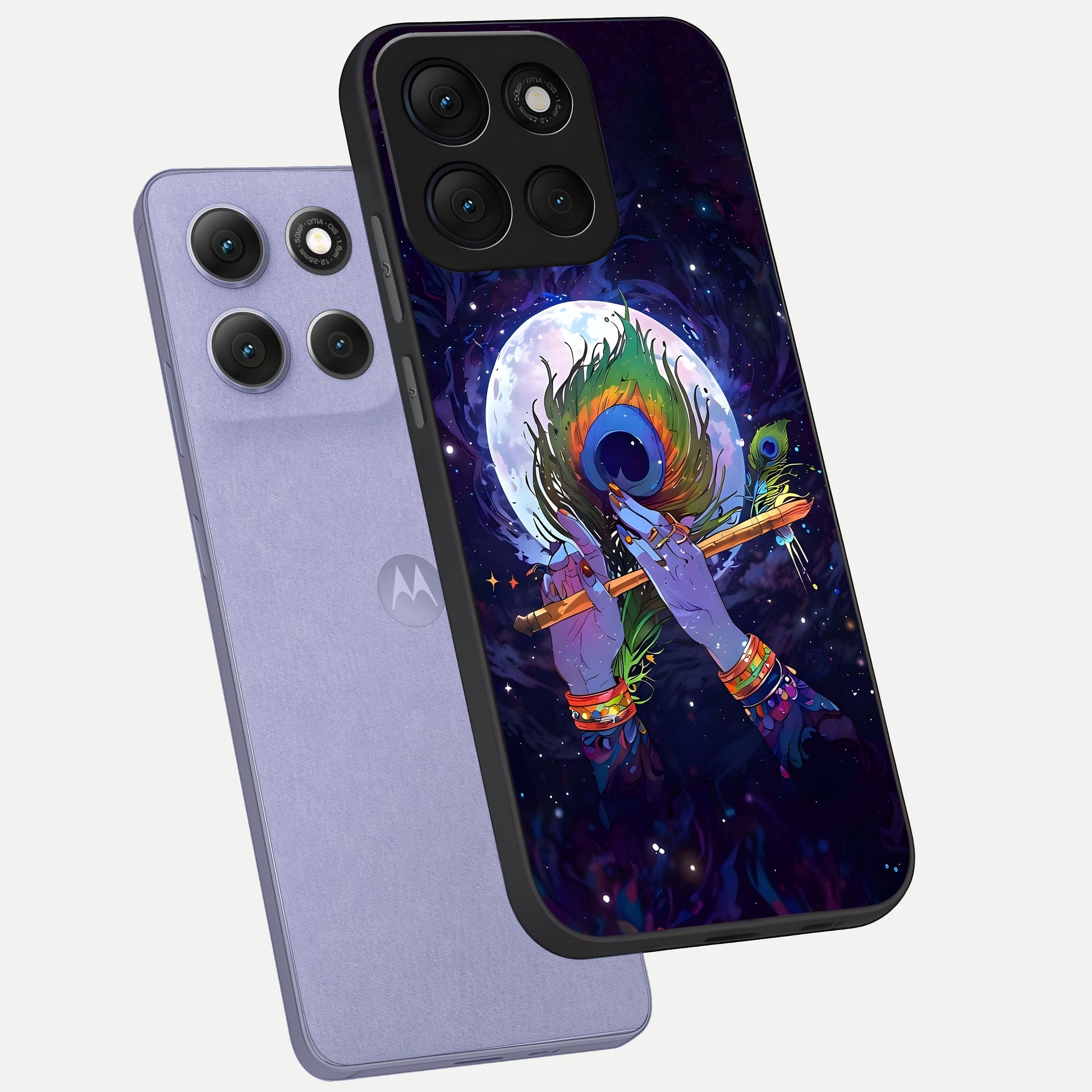  Krishna Hands Art phone case For Moto G86 Power showing premium glass back cover with detailed artwork