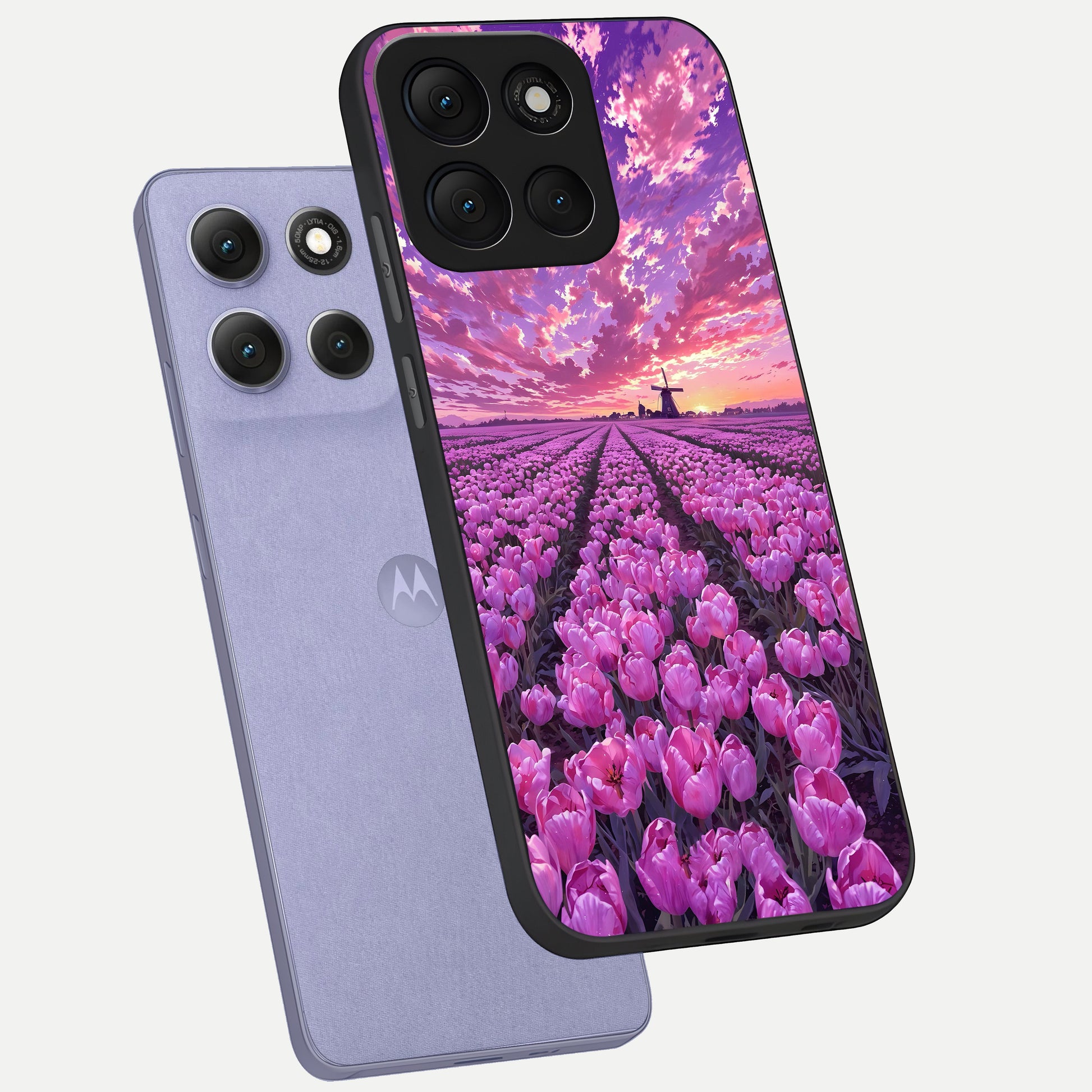  Lavender Dream Skies phone case For Moto G86 Power showing premium glass back cover with detailed artwork