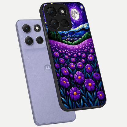  Lavender Moon Field phone case For Moto G86 Power showing premium glass back cover with detailed artwork