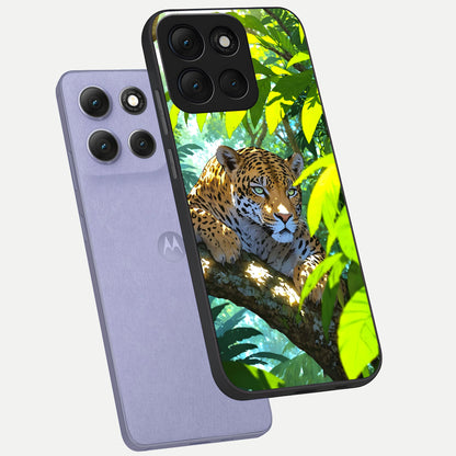  Leopard in Jungle phone case For Moto G86 Power showing premium glass back cover with detailed artwork