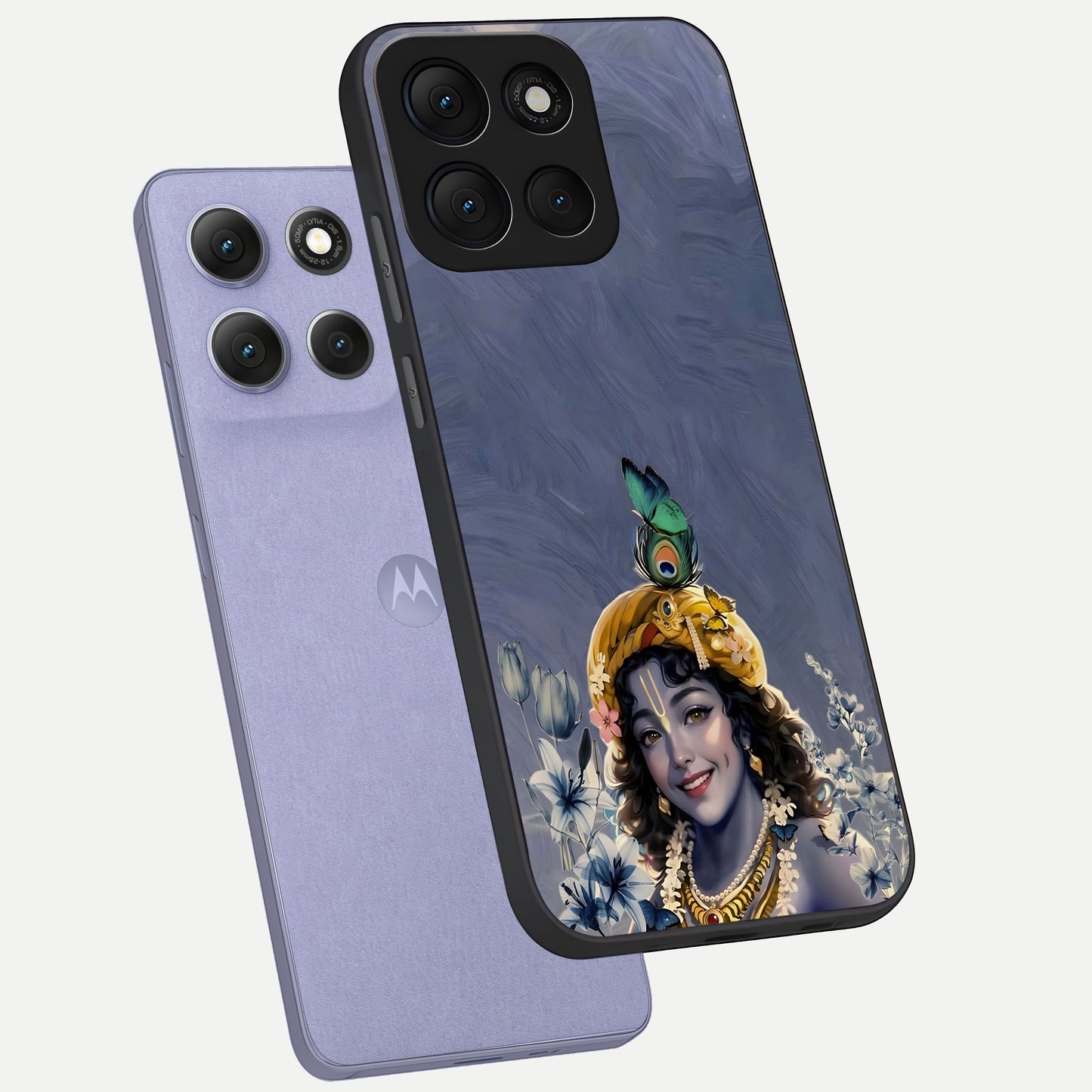  Lord Krishna phone case For Moto G86 Power showing premium glass back cover with detailed artwork