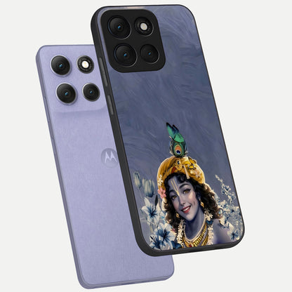  Lord Krishna phone case For Moto G86 Power showing premium glass back cover with detailed artwork