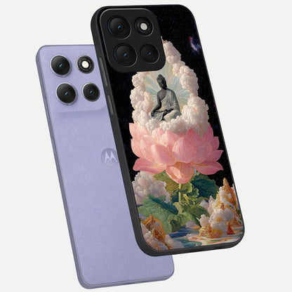  Lotus Divine Peace phone case For Moto G86 Power showing premium glass back cover with detailed artwork