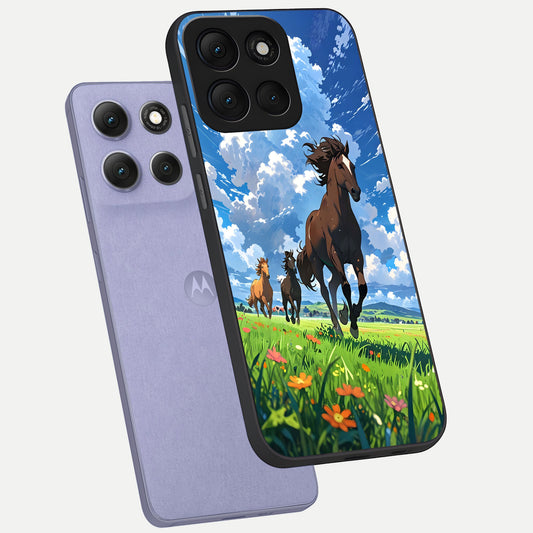  Majestic Horses Galloping phone case For Moto G86 Power showing premium glass back cover with detailed artwork