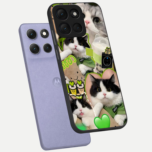  Matcha Cats Mood phone case For Moto G86 Power showing premium glass back cover with detailed artwork