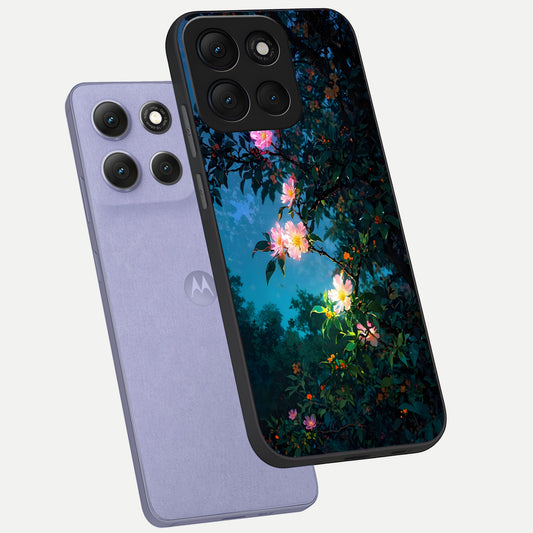  Midnight Bloom Glow phone case For Moto G86 Power showing premium glass back cover with detailed artwork