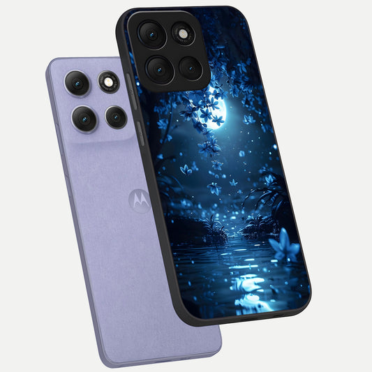  Moonlight Petal Dream phone case For Moto G86 Power showing premium glass back cover with detailed artwork