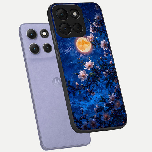  Moonlit Blossoms Night phone case For Moto G86 Power showing premium glass back cover with detailed artwork