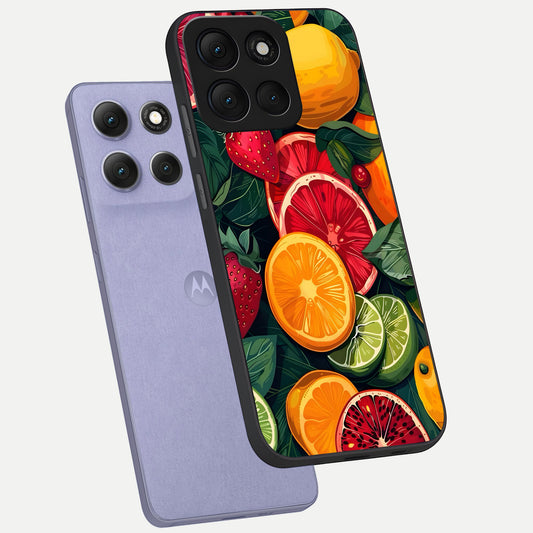  Multiple Fruits phone case For Moto G86 Power showing premium glass back cover with detailed artwork
