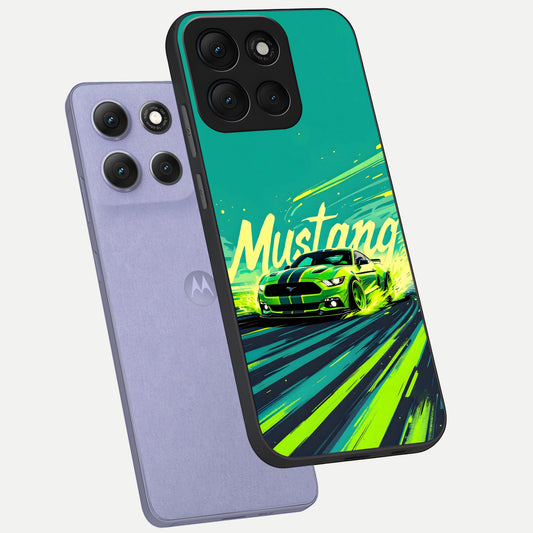 Mustang Bang phone case For Moto G86 Power showing premium glass back cover with detailed artwork