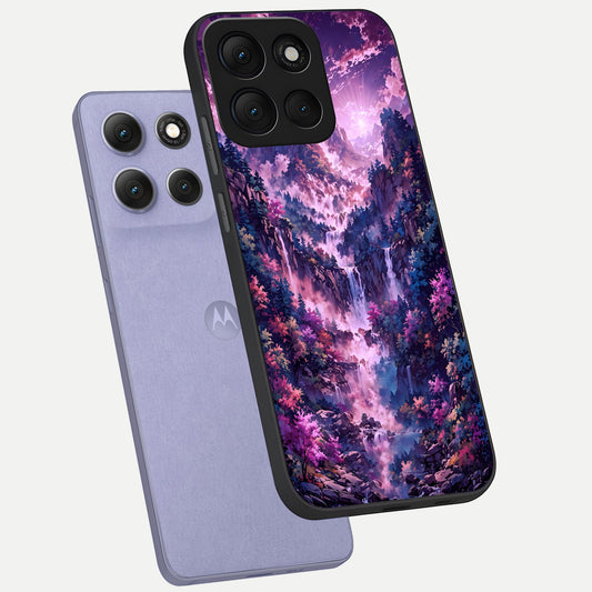  Mystic Cascade Peaks phone case For Moto G86 Power showing premium glass back cover with detailed artwork