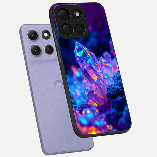 Neon Aura Shards phone case For Moto G86 Power showing premium glass back cover with detailed artwork