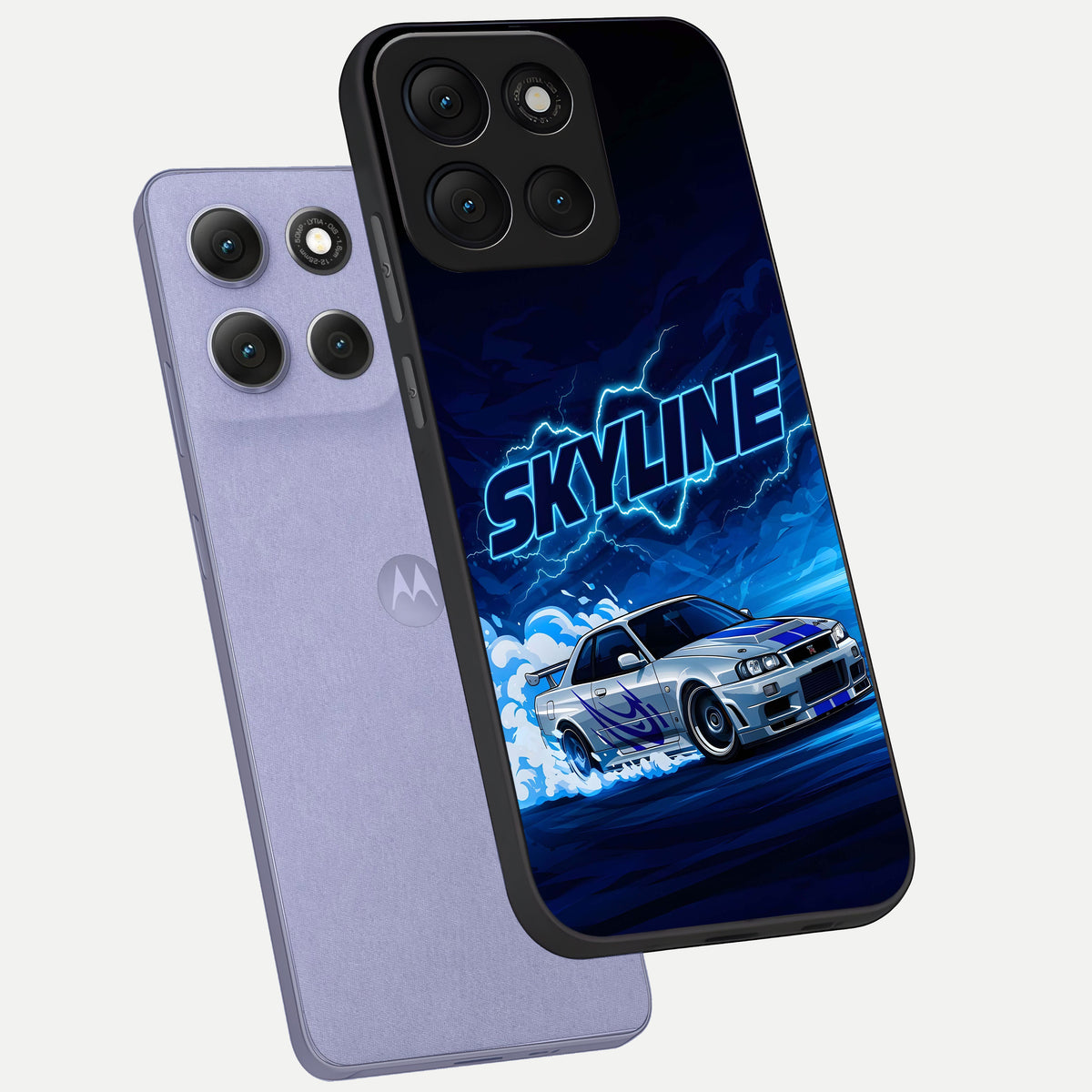  Neon Drift Beast phone case For Moto G86 Power showing premium glass back cover with detailed artwork