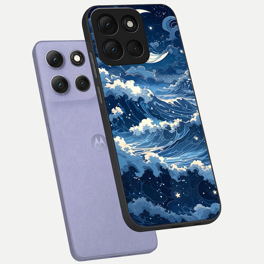  Ocean Moon Waves phone case For Moto G86 Power showing premium glass back cover with detailed artwork