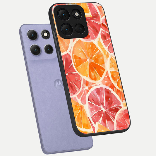  Orange Fruits Pattern phone case For Moto G86 Power showing premium glass back cover with detailed artwork