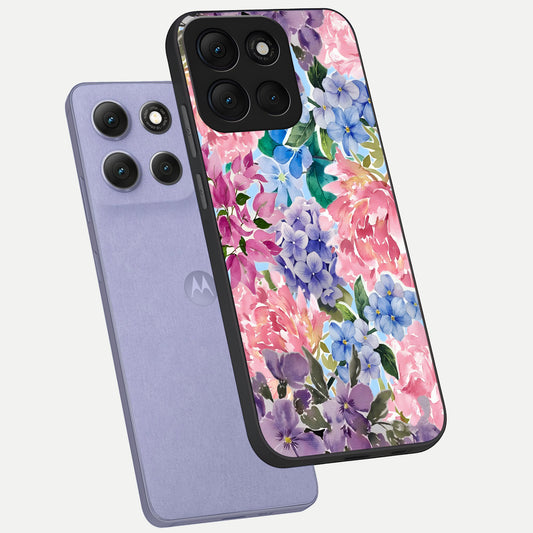  Pastel Floral Mix phone case For Moto G86 Power showing premium glass back cover with detailed artwork