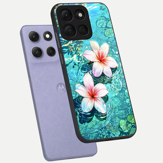  Pink Flowers in Water phone case For Moto G86 Power showing premium glass back cover with detailed artwork