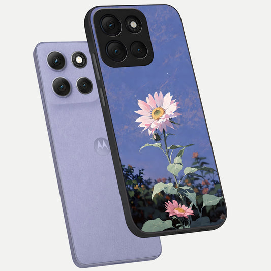  Pink Shells Outline phone case For Moto G86 Power showing premium glass back cover with detailed artwork