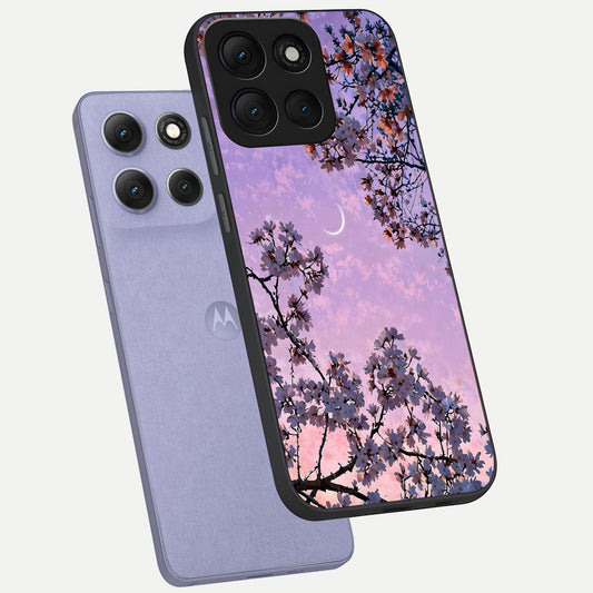 Purple Serenity Moon phone case For Moto G86 Power showing premium glass back cover with detailed artwork