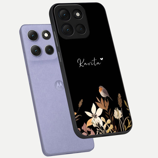  Quiet Garden Tune Custom Name phone case For Moto G86 Power showing premium glass back cover with detailed artwork