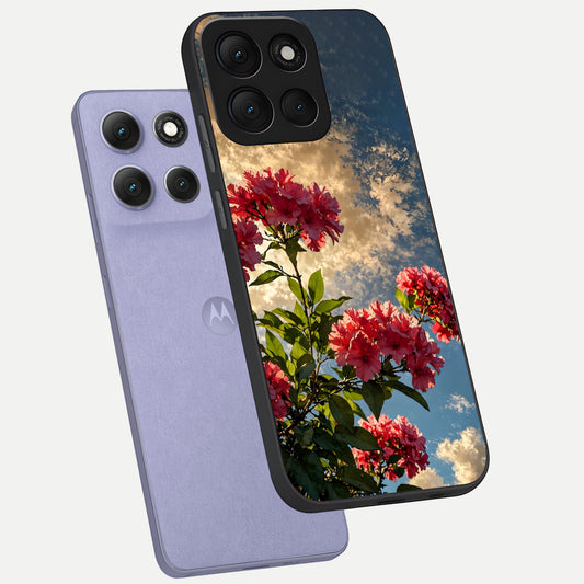  Red Bloom Skies phone case For Moto G86 Power showing premium glass back cover with detailed artwork