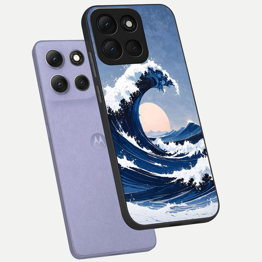 Rising Tide Power phone case For Moto G86 Power showing premium glass back cover with detailed artwork