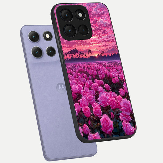  Rose Sunset Valley phone case For Moto G86 Power showing premium glass back cover with detailed artwork