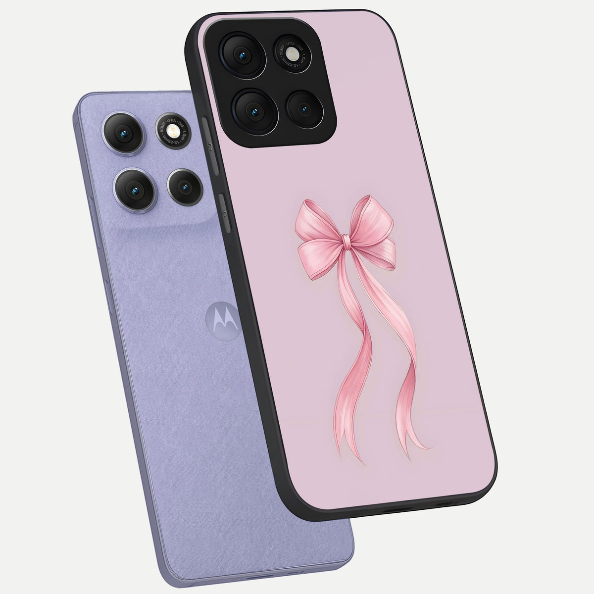  Soft Blush Bow phone case For Moto G86 Power showing premium glass back cover with detailed artwork