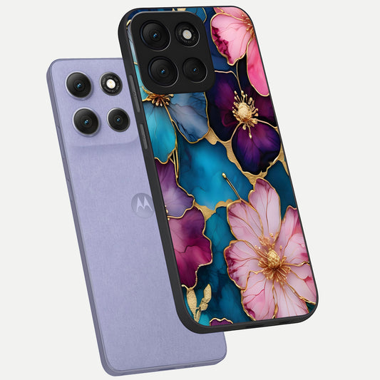  Sparkle Floral phone case For Moto G86 Power showing premium glass back cover with detailed artwork