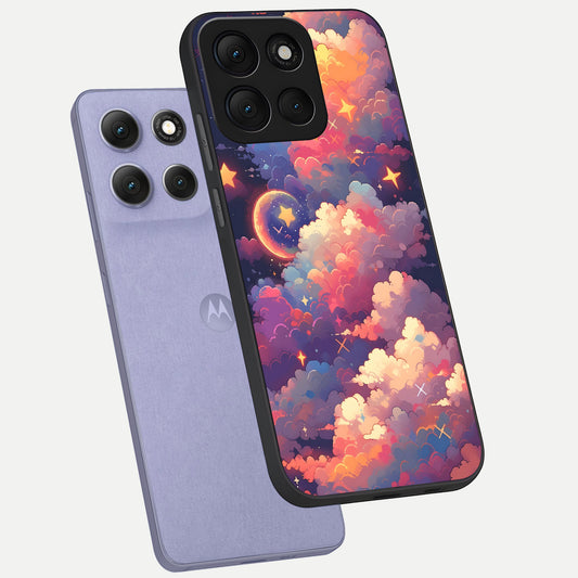  Starlit Dream Clouds phone case For Moto G86 Power showing premium glass back cover with detailed artwork
