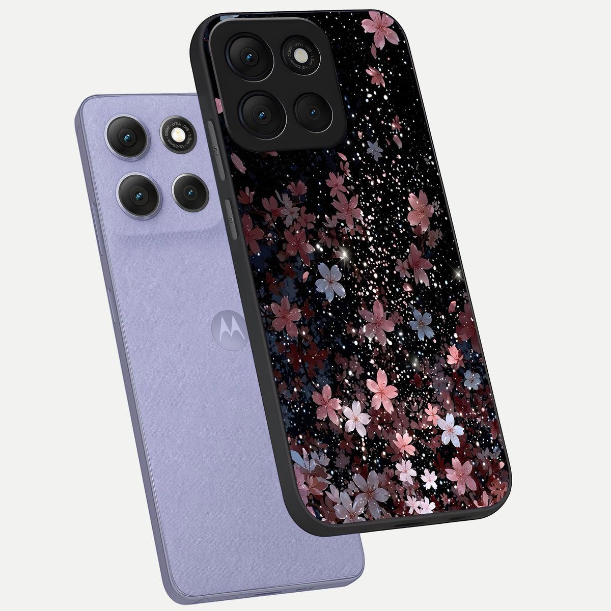  Starlit Flower Dreams phone case For Moto G86 Power showing premium glass back cover with detailed artwork
