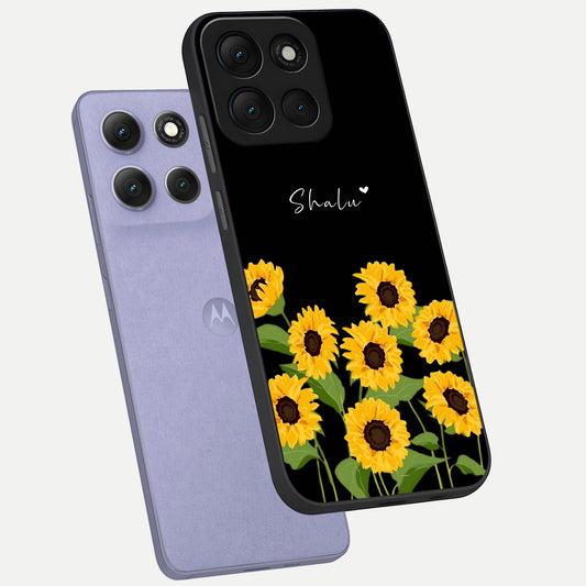  Sunflower Sky Bloom phone case For Moto G86 Power showing premium glass back cover with detailed artwork
