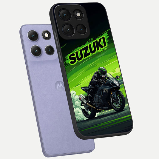  Suzuki Speed Beast phone case For Moto G86 Power showing premium glass back cover with detailed artwork