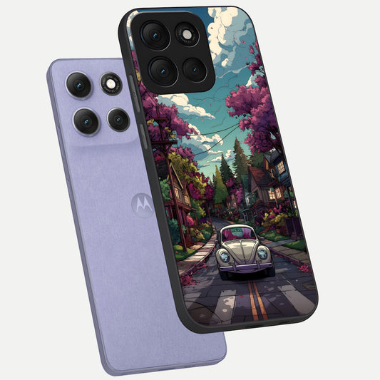  Vintage Street Drive phone case For Moto G86 Power showing premium glass back cover with detailed artwork