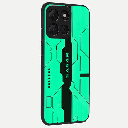  Aqua Tech CYBERPUNK Custom Name back cover For Moto G86 Power slim fit glass case with vibrant aesthetic design