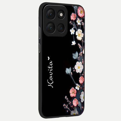  Black Elegance Floral Custom Name back cover For Moto G86 Power slim fit glass case with vibrant aesthetic design