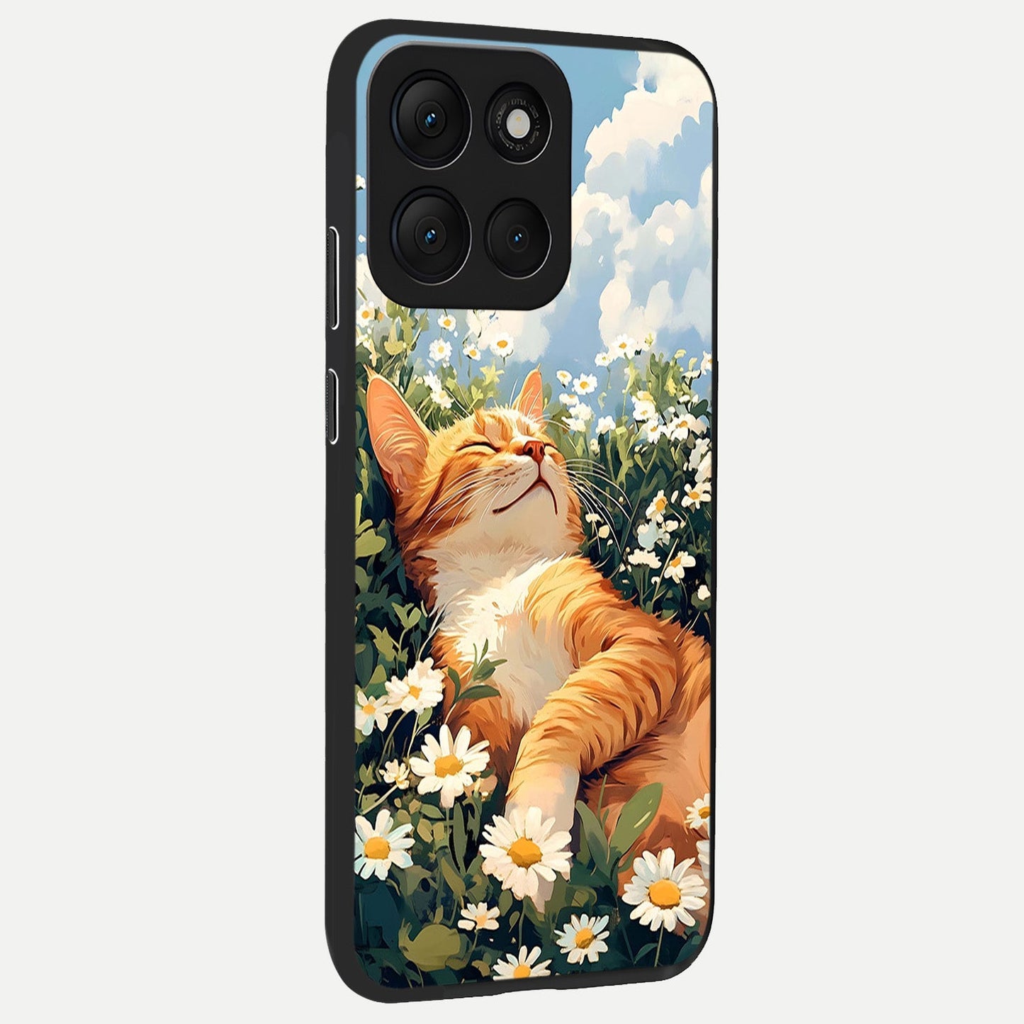  Cat And Flowers View back cover For Moto G86 Power slim fit glass case with vibrant aesthetic design