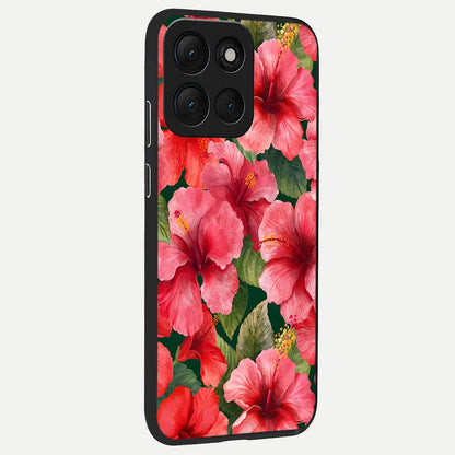  Hibiscus Pattern back cover For Moto G86 Power slim fit glass case with vibrant aesthetic design