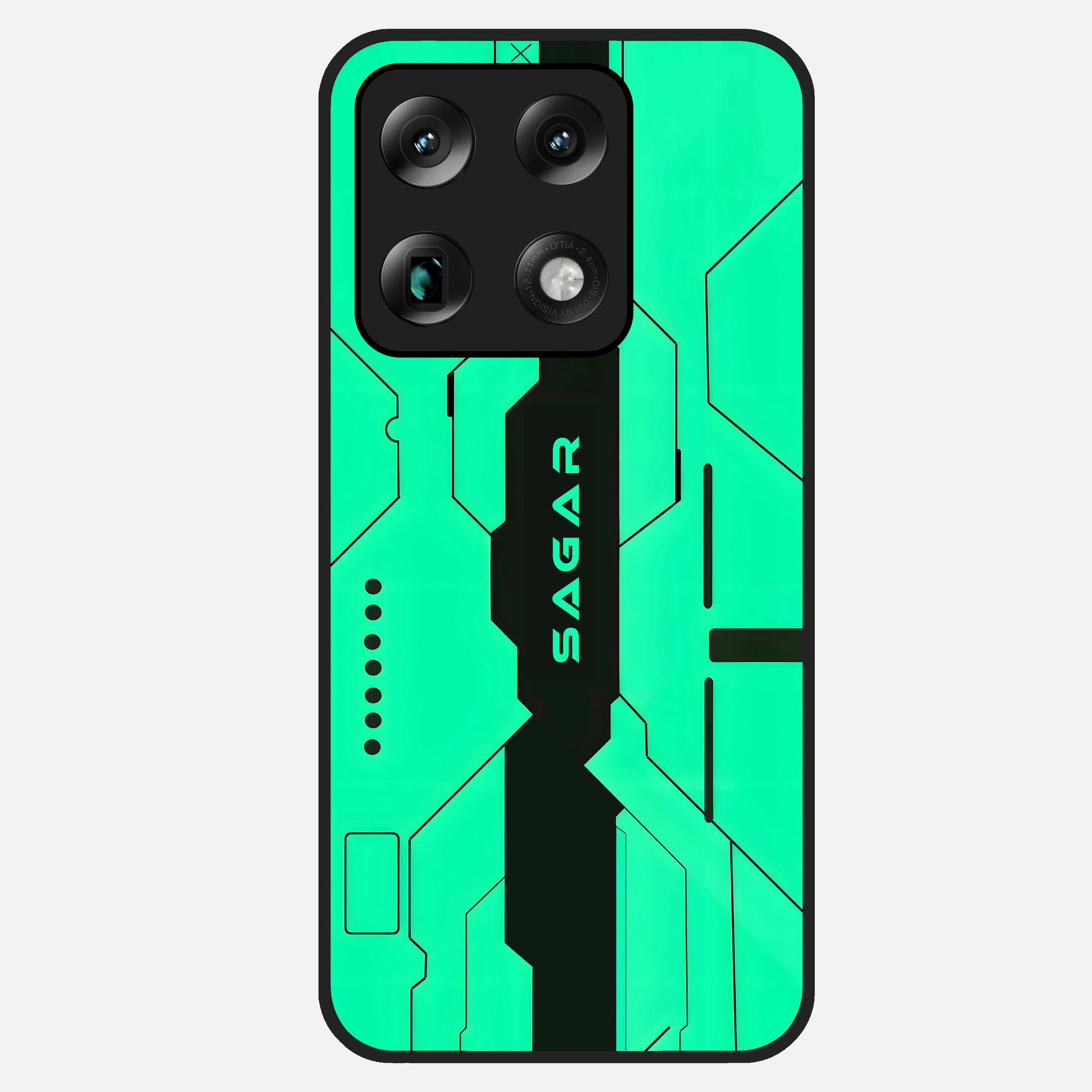  Aqua Tech CYBERPUNK Custom Name Glass Case For Moto Signature back cover – full design glossy printed glass finish