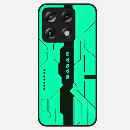  Aqua Tech CYBERPUNK Custom Name Glass Case For Moto Signature back cover – full design glossy printed glass finish