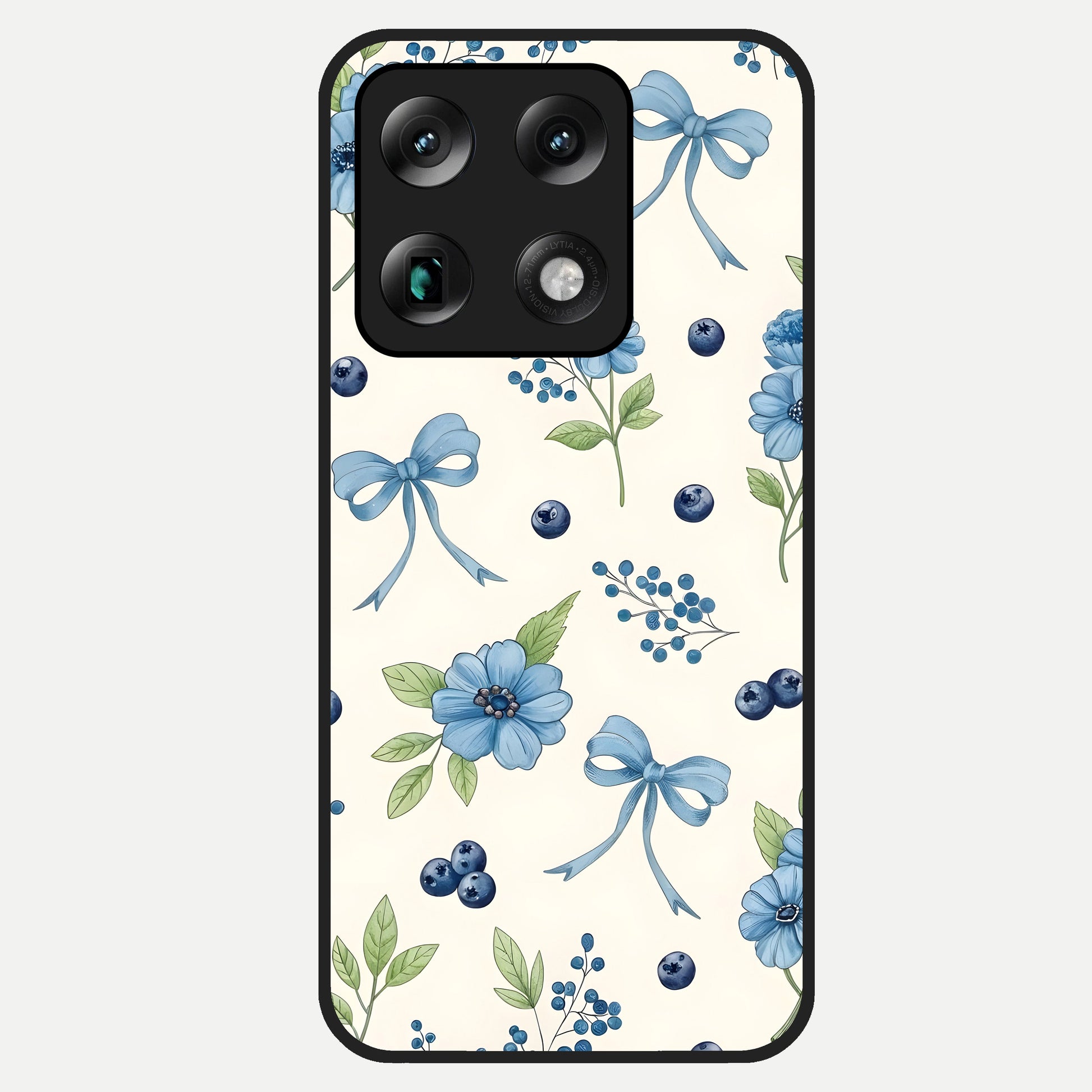  Blue Flower And Bow Glass Case For Moto Signature back cover – full design glossy printed glass finish