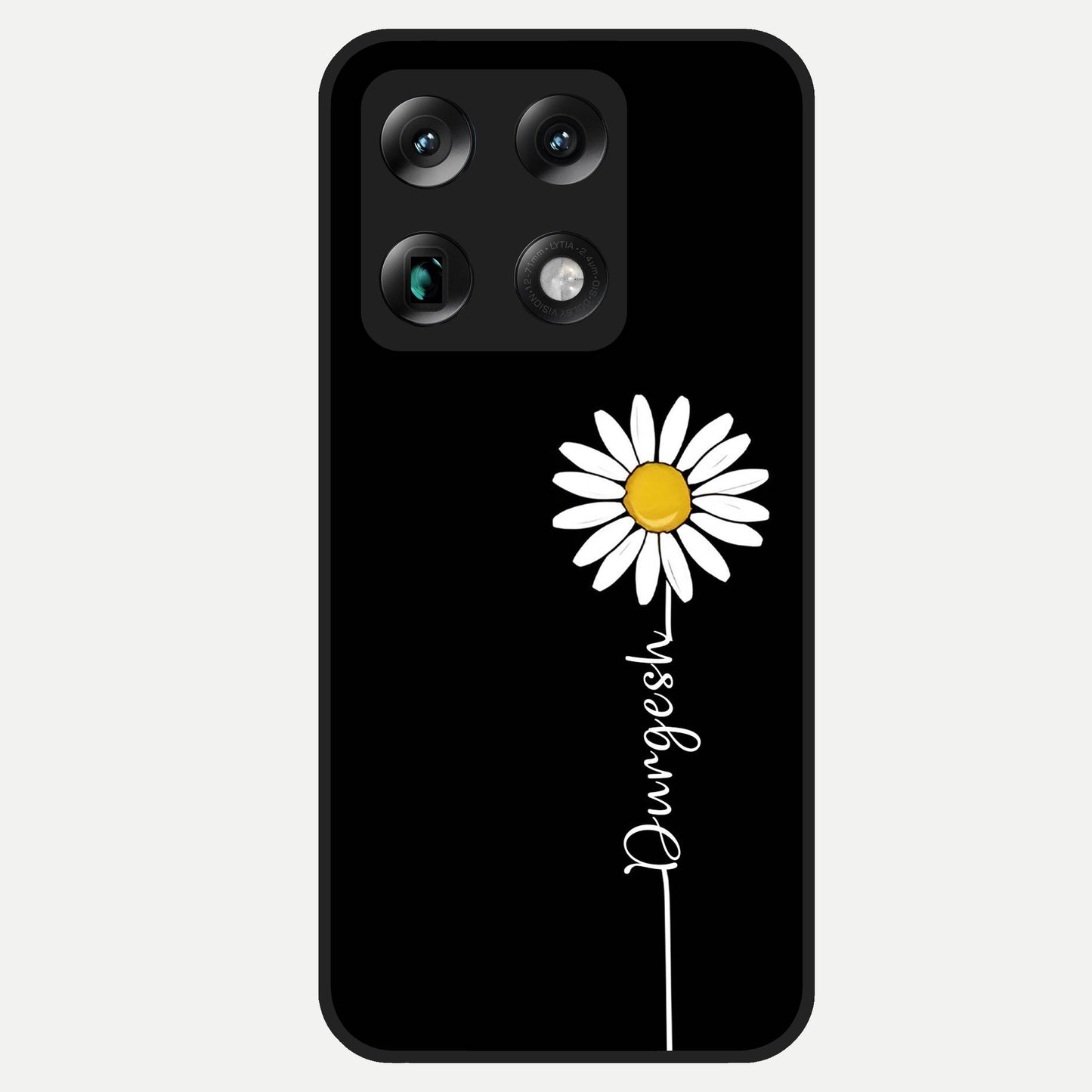  Custom Name White Flower Glass Case For Moto Signature back cover – full design glossy printed glass finish
